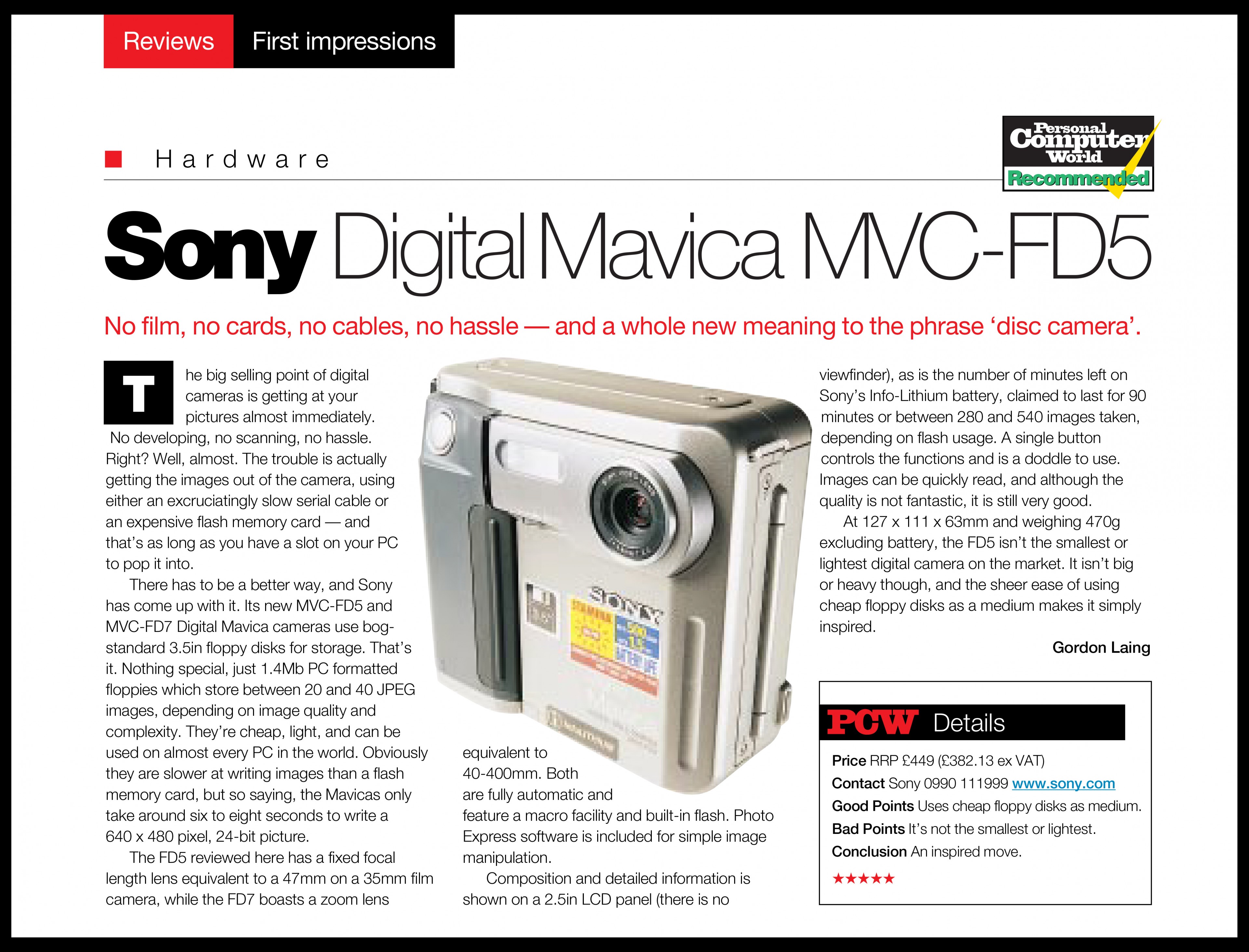 RARE sony mavica mvc fd5 APPAREIL PHOTOS NUMÉRIQUE VINTAGE