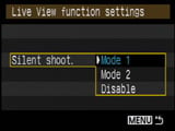 Canon 40D live view silent shoot menu