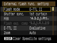 Canon 450D / Rebel XSi - ext flash setting