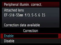 Canon 500D - peripheral illumination correction
