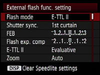 Canon 500D - external flash settings