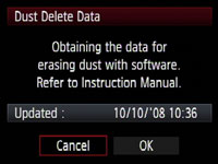 Canon 50D - dust delete data