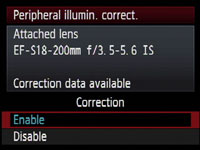 Canon 50D - peripheral illumination correction