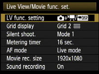 Canon EOS 5D Mk II - LV menu