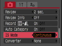 Canon G9 - Image Stabilisation menu