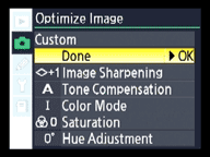 Nikon D200 Optimise Image menu
