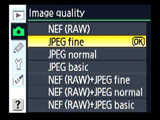 Nikon D80 image quality menu