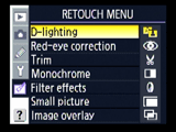 Nikon D80 Retouch menu