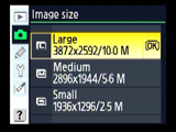 Nikon D80 image size menu