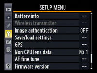 Nikon D300 - set-up menu