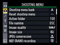 Nikon D300 - shooting menu