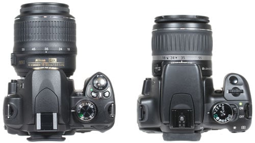from left: Nikon D60 and Canon EOS 400D / XTi - top view