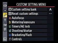 Nikon D700 - custom menu