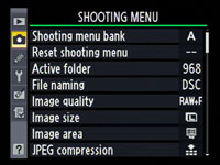 Nikon D700 - shooting menu