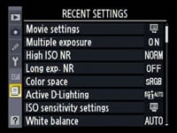 Nikon D90 - recent menu