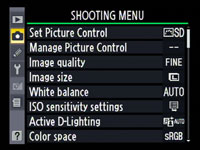 Nikon D90 - shooting menu