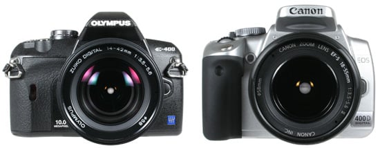 Olympus E-400 and Canon EOS 400D - front view