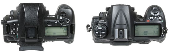 from left: Olympus E3 and Nikon D300 - top view