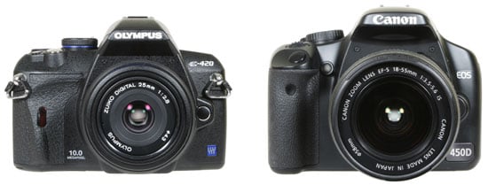 from left: Olympus E420 and Canon 450D / XSi - front view