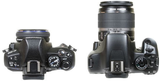 from left: Olympus E420 and Canon 450D / XSi - top view