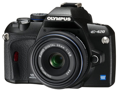 Olympus E-420 with 25mm pancake lens - front view