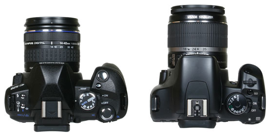 from left: Olympus E-520 and Canon 450D / XSi - top view