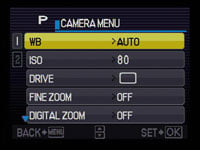 Olympus 790 SW - camera menu