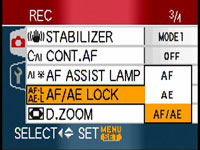 Panasonic FZ18 - AE-AF lock menu