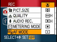 Panasonic FZ18 - AF mode menu