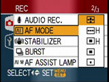 Panasonic FX30 - AF menu