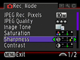 Pentax K10D Sharpness menu