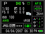 Pentax K10D Shooting Information screen