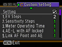 Pentax K200D - custom menu