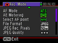 Pentax K200D - rec menu