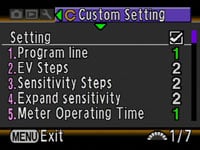 Pentax K20D - custom menu