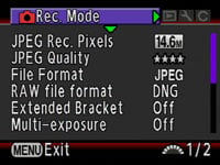 Pentax K20D - rec menu