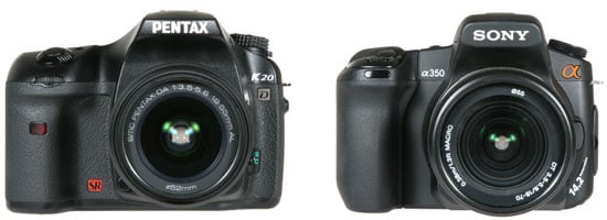 from left: Pentax K20D and Sony A350 front view
