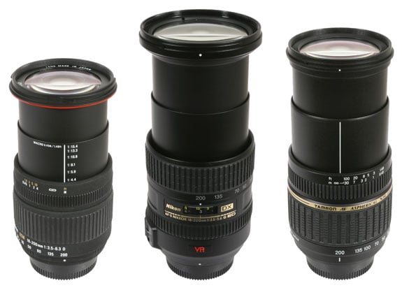 Sigma, Nikkor and Tamron lenses 18-200mm zoomed in