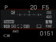 Sony Alpha A100 main screen small fonts