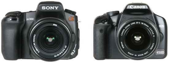 from left: Sony A300 and Canon EOS 450D/ Rebel XSi - front view