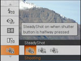 Sony W200 steadyshot menu